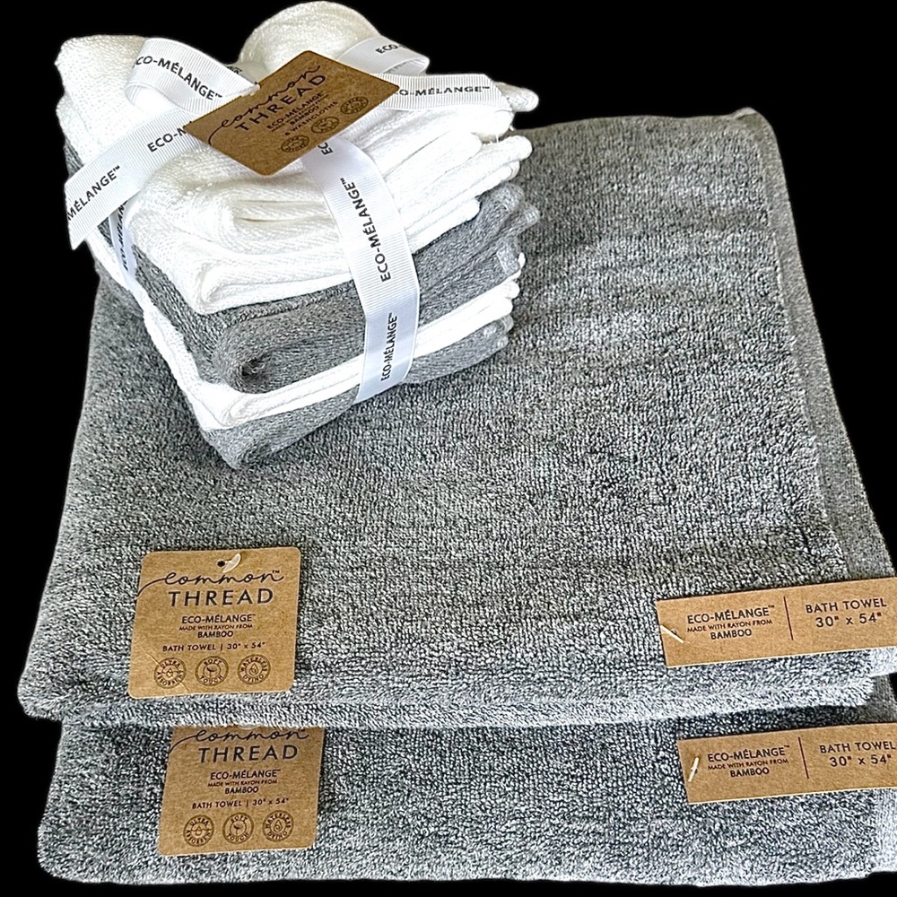 Eco-Melange Bath Towels Set BAMBOO RAYON & Cotton (2) Bath Towels & (8) Wash NWT